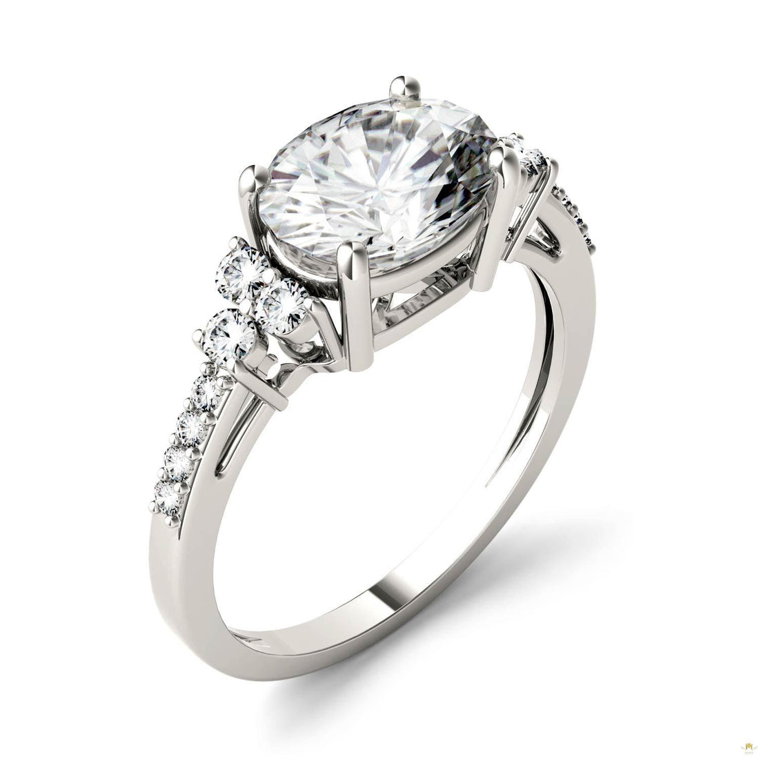 2.30 CTW   Oval Moissanite Engagement Ring in 14K White Gold