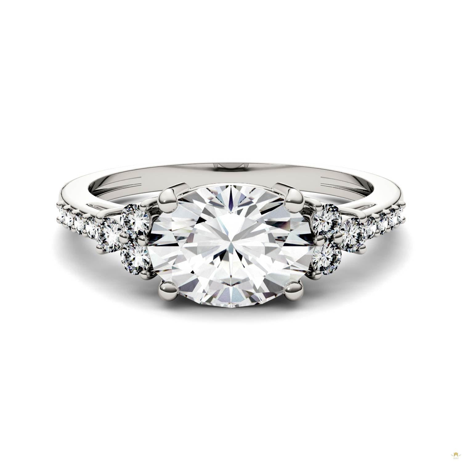 2.30 CTW   Oval Moissanite Engagement Ring in 14K White Gold
