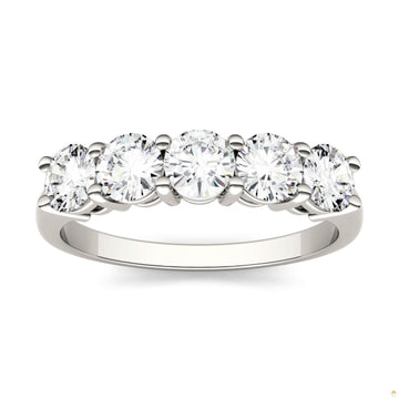1.15 CTW   Round Moissanite Five Stone Ring in 14K White Gold