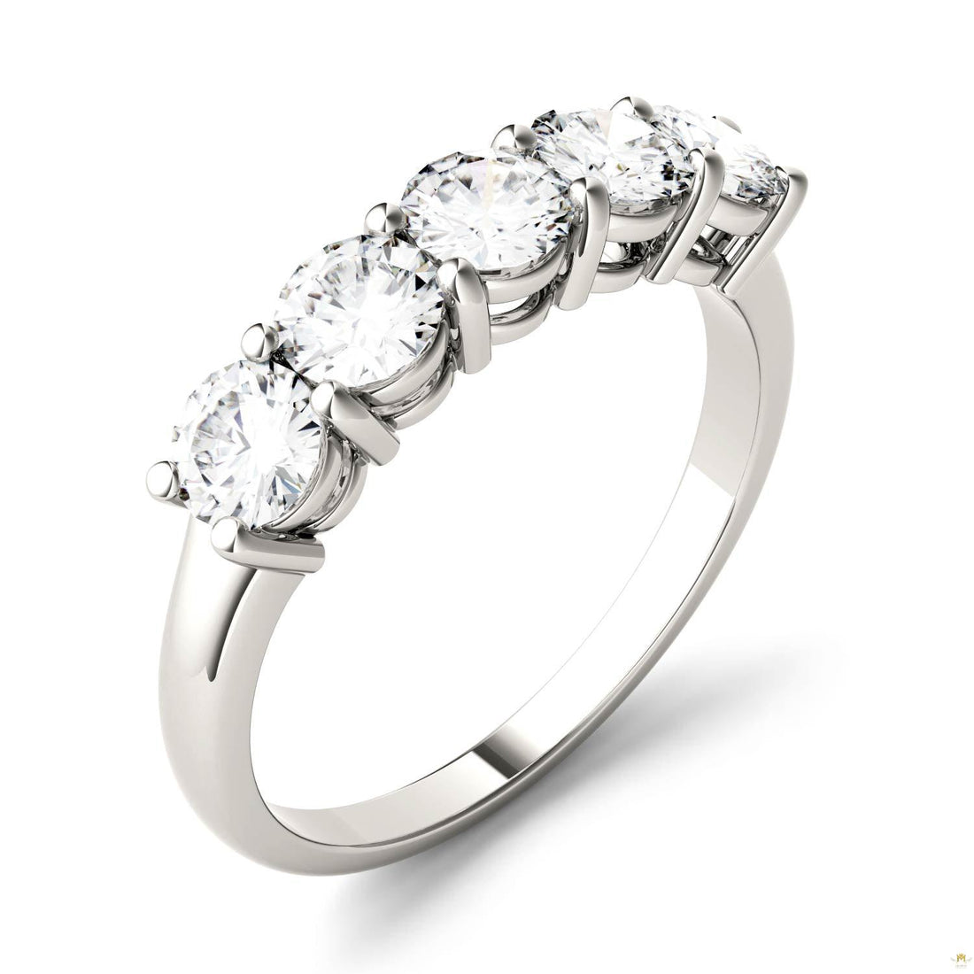 1.15 CTW   Round Moissanite Five Stone Ring in 14K White Gold