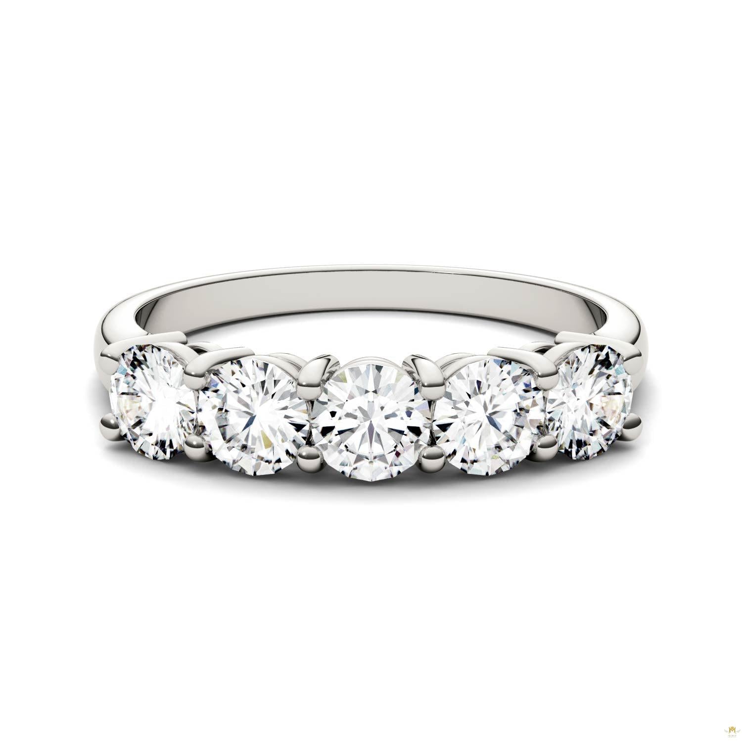 1.15 CTW   Round Moissanite Five Stone Ring in 14K White Gold