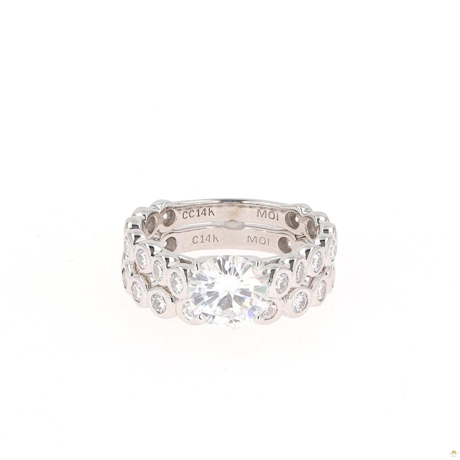 2.22 CTW   Round Near-Colorless Moissanite Cathedral Wedding Set in 14K White Gold