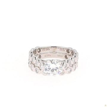 2.22 CTW   Round Near-Colorless Moissanite Cathedral Wedding Set in 14K White Gold
