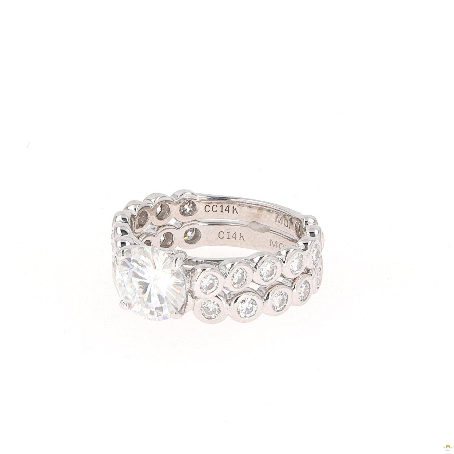 2.22 CTW   Round Near-Colorless Moissanite Cathedral Wedding Set in 14K White Gold