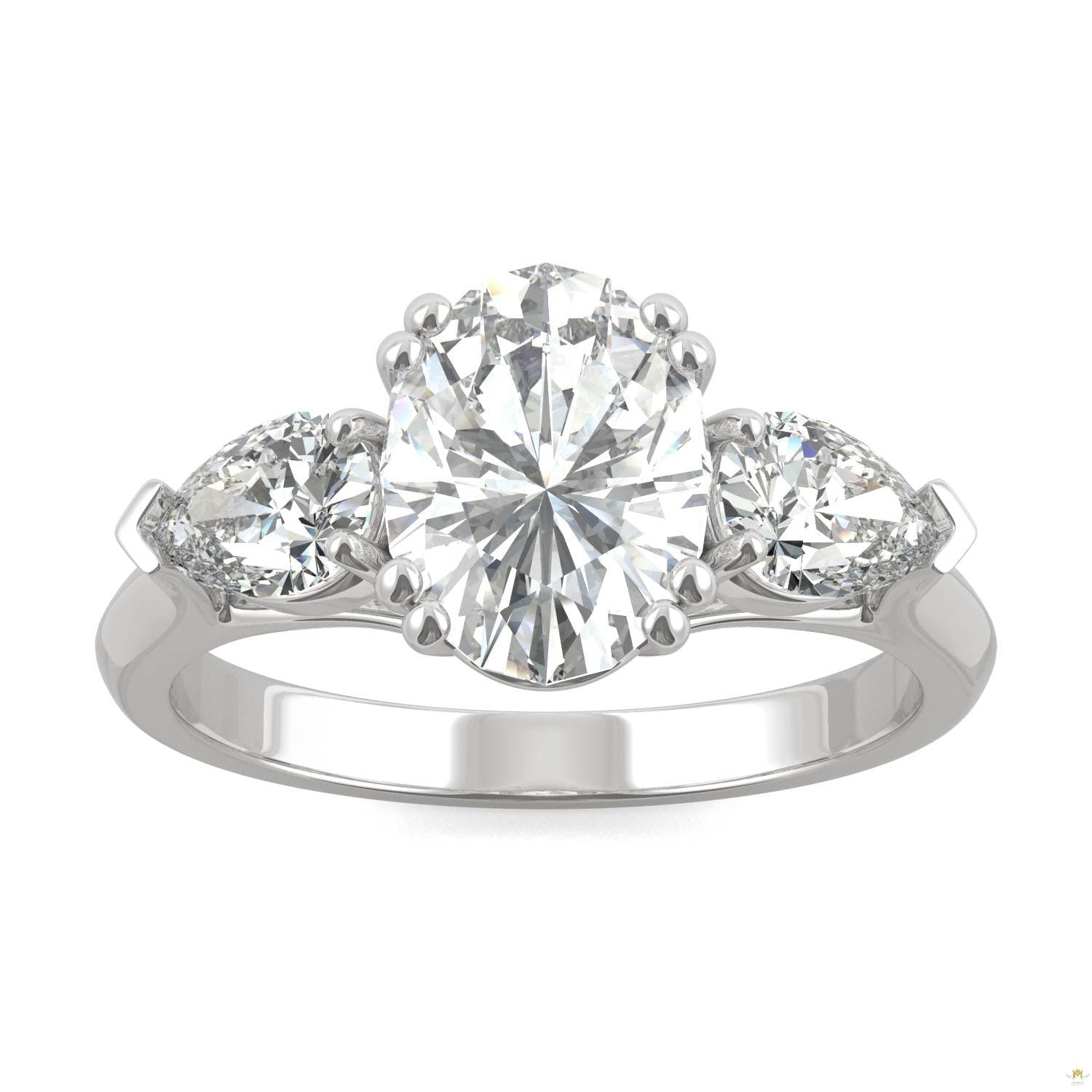 2.96 CTW   Oval Moissanite Three Stone Ring in 14K White Gold