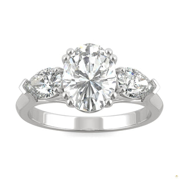 2.96 CTW   Oval Moissanite Three Stone Ring in 14K White Gold