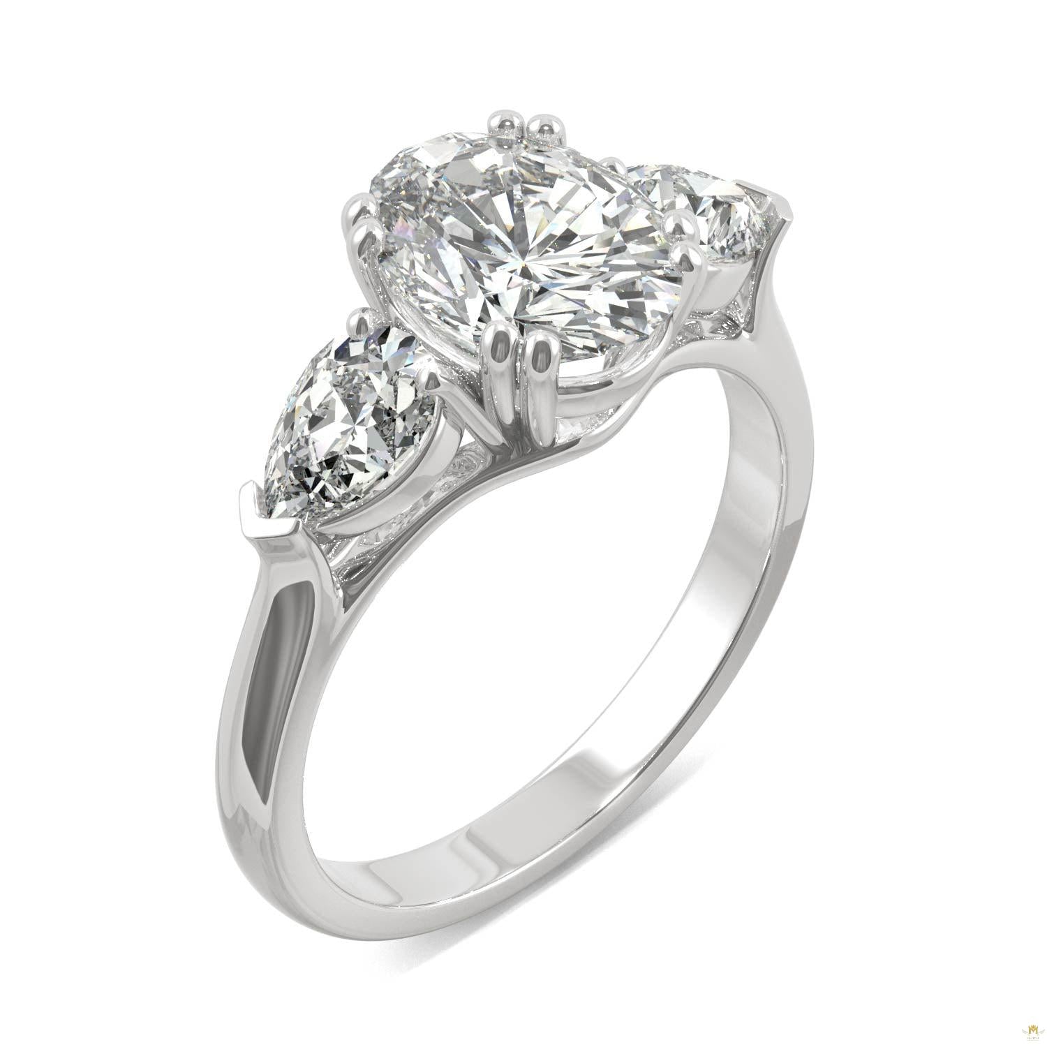 2.96 CTW   Oval Moissanite Three Stone Ring in 14K White Gold