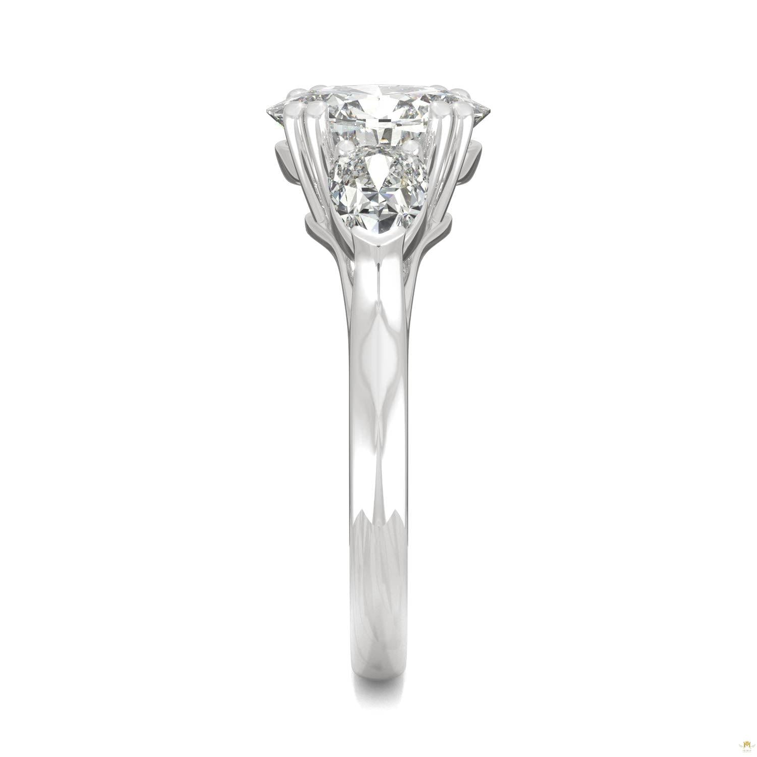 2.96 CTW   Oval Moissanite Three Stone Ring in 14K White Gold