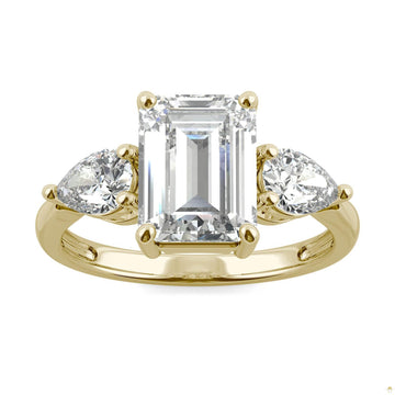 3.38 CTW   Emerald Moissanite Engagement Ring in 14K Yellow Gold