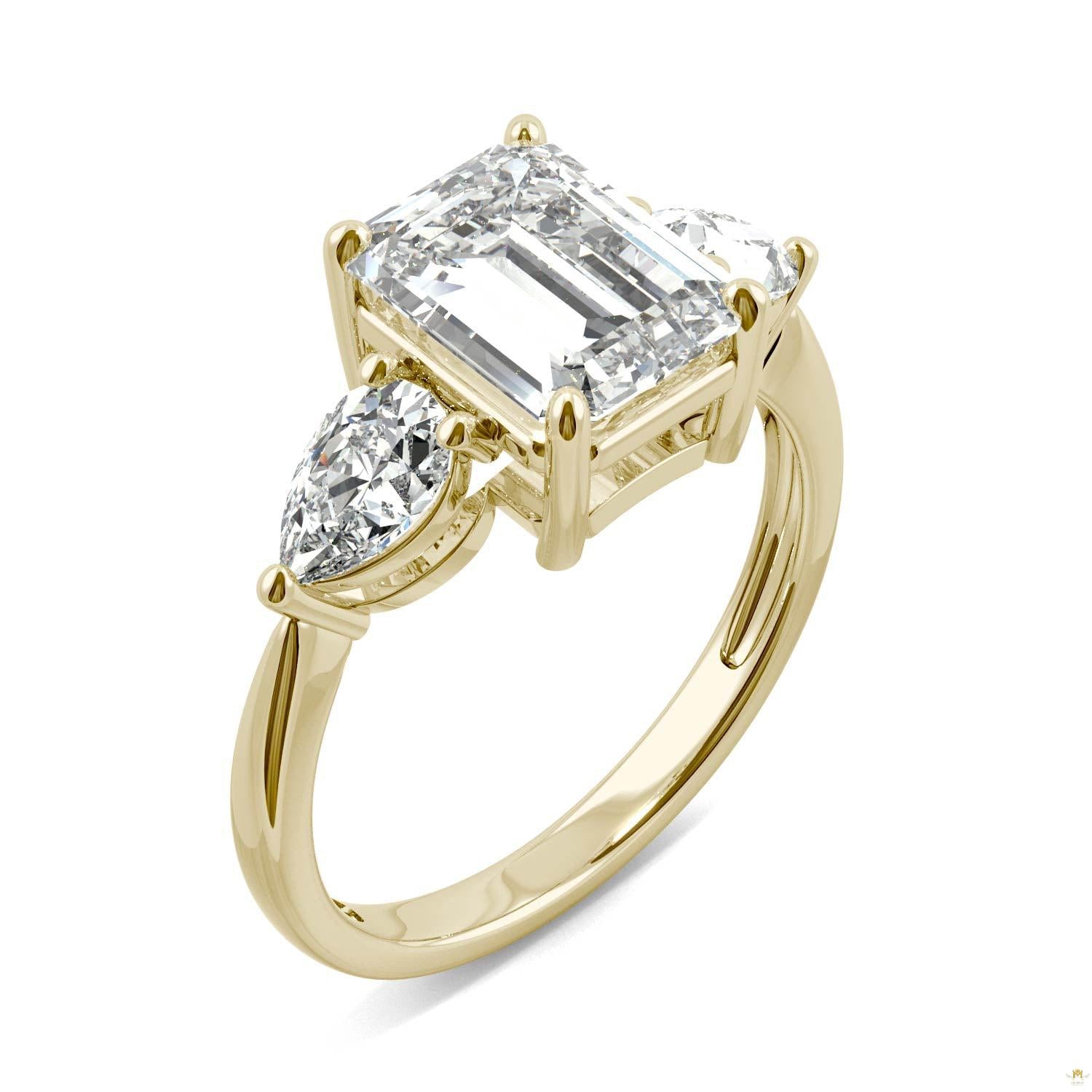 3.38 CTW   Emerald Moissanite Engagement Ring in 14K Yellow Gold