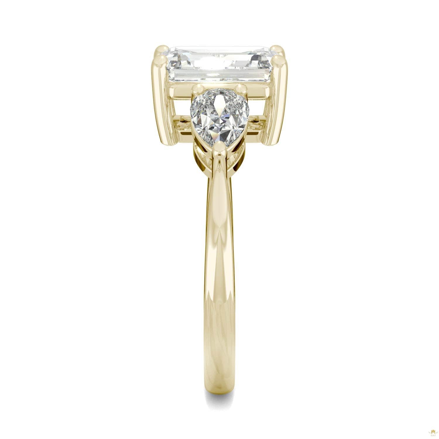 3.38 CTW   Emerald Moissanite Engagement Ring in 14K Yellow Gold