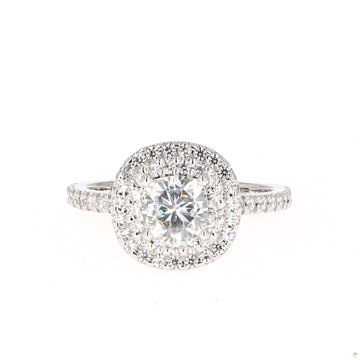 1.77 CTW   Cushion Near-Colorless Moissanite Halo Ring in 14K White Gold