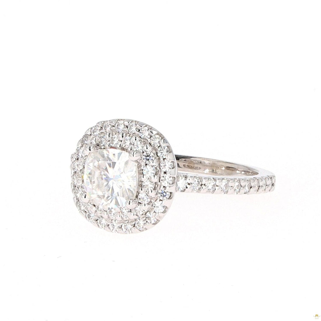 1.77 CTW   Cushion Near-Colorless Moissanite Halo Ring in 14K White Gold