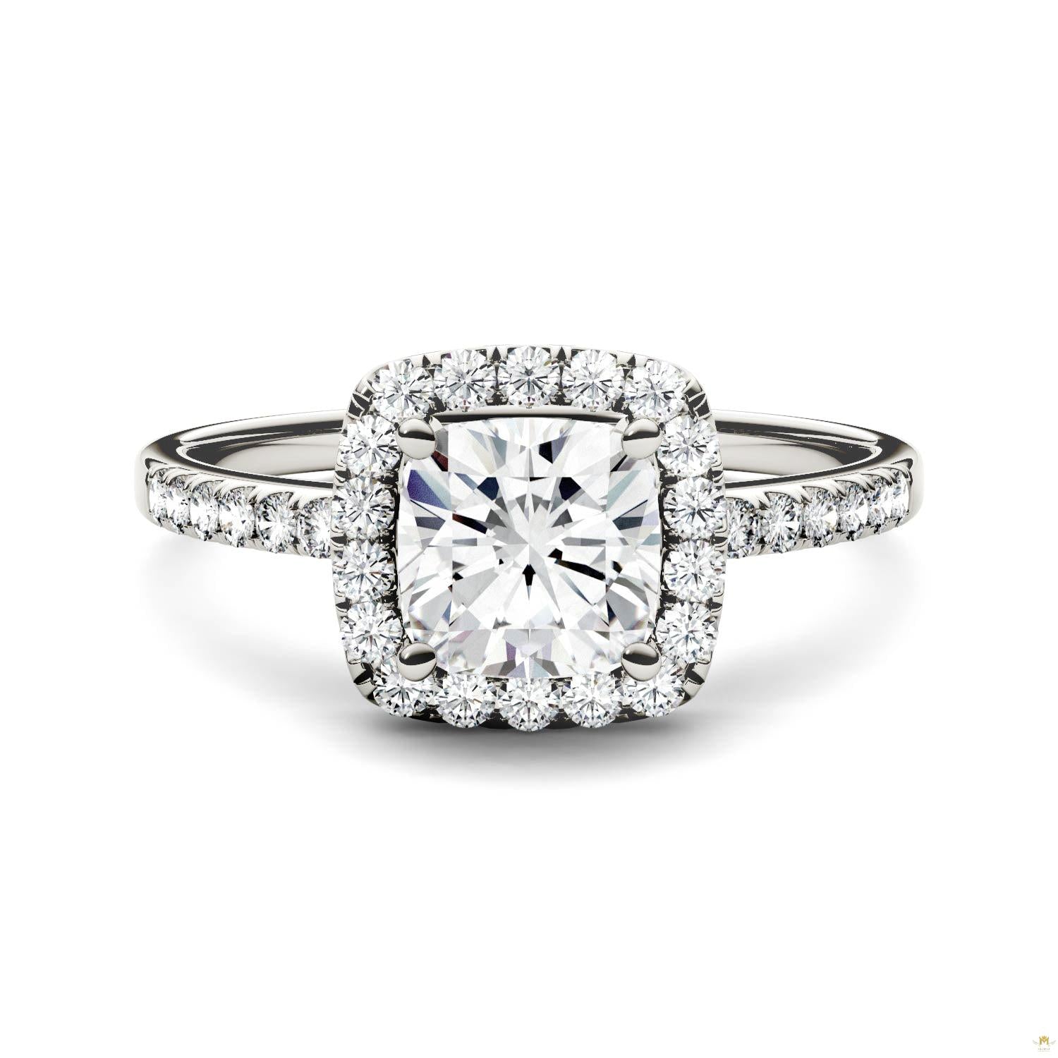 1.40 CTW   Cushion Moissanite Halo Ring in 14K White Gold