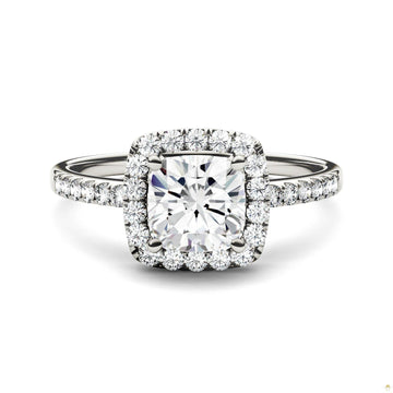 1.40 CTW   Cushion Moissanite Halo Ring in 14K White Gold