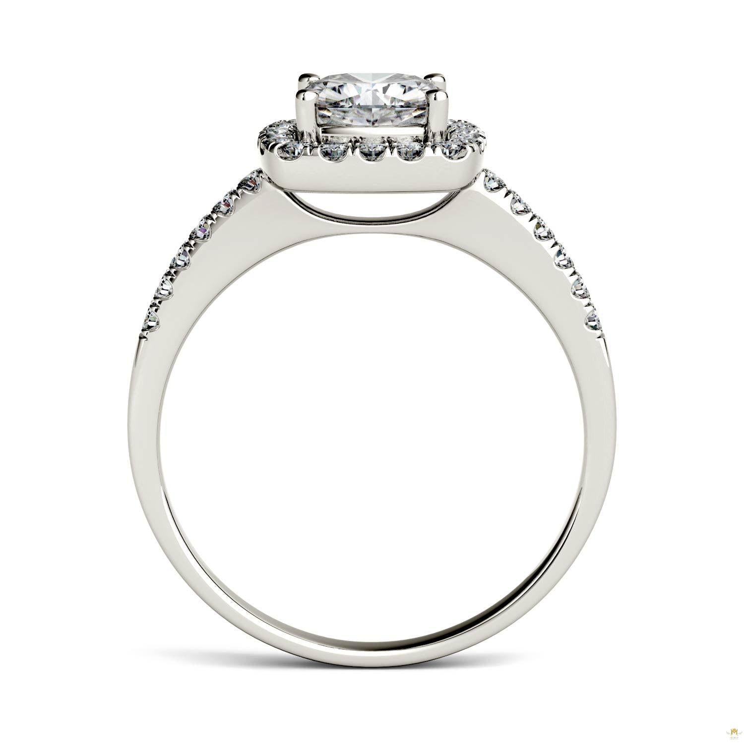 1.40 CTW   Cushion Moissanite Halo Ring in 14K White Gold
