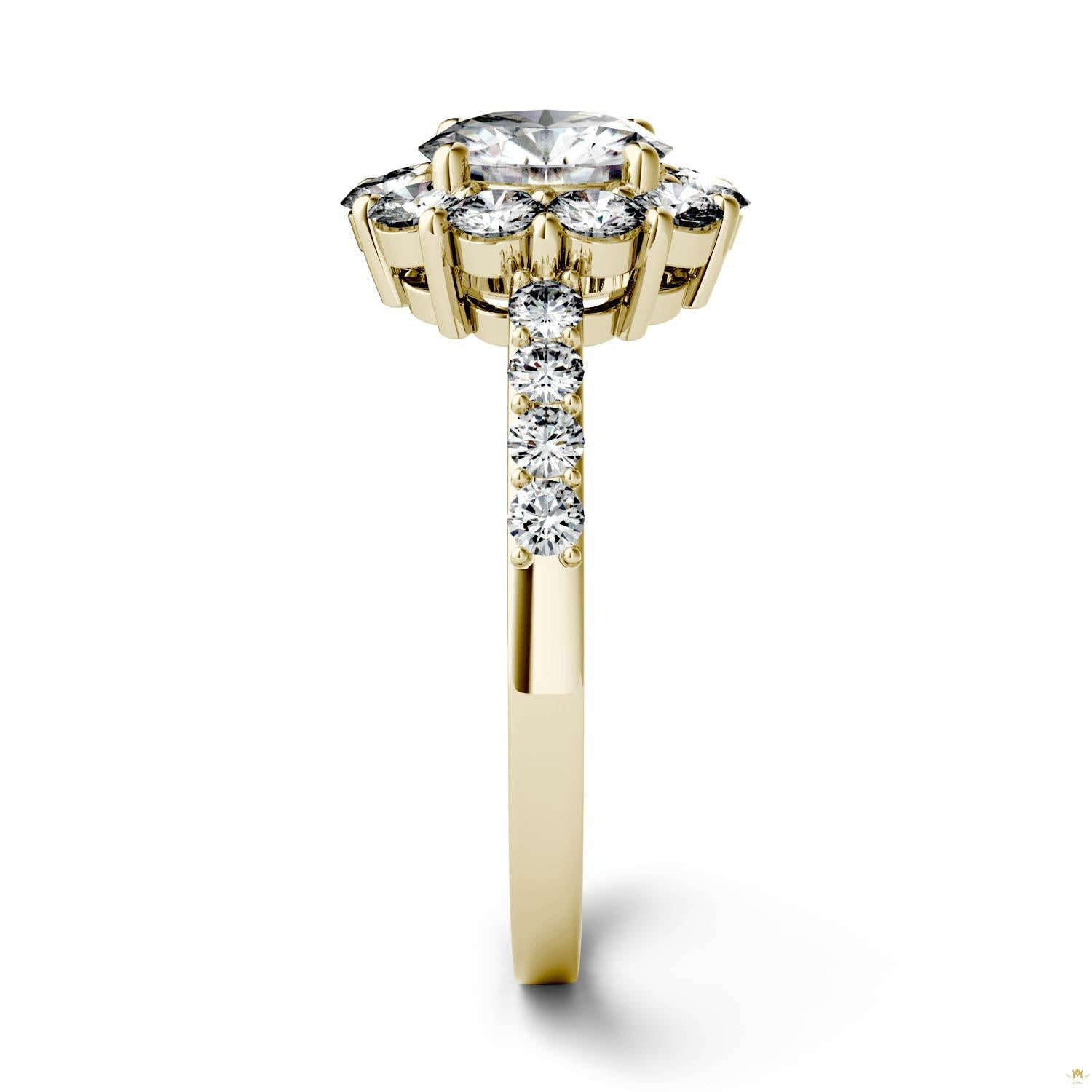 1.78 CTW   Round Moissanite Halo Ring in 14K Yellow Gold