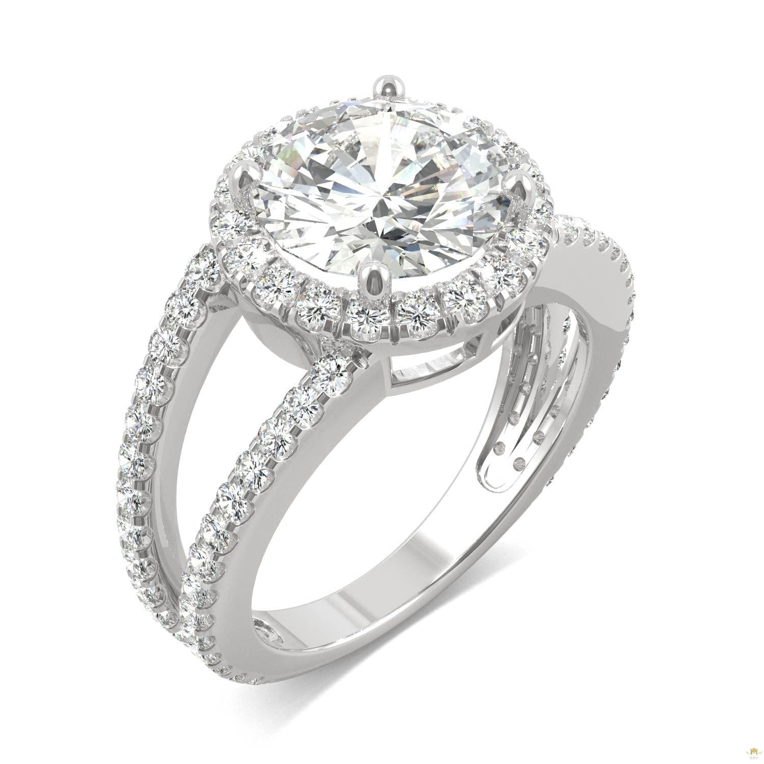 3.45 CTW   Round Moissanite Splitshank Ring in 14K White Gold