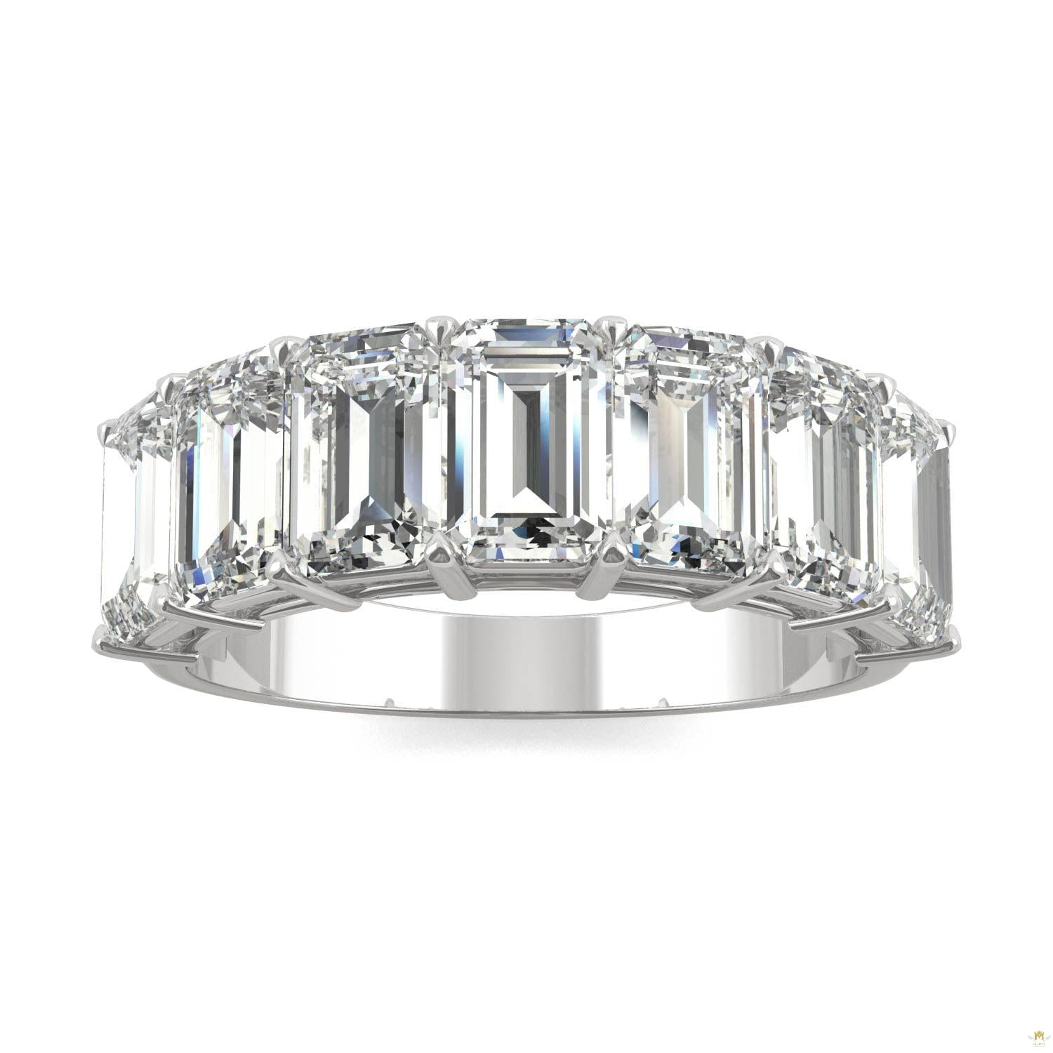 4.06 CTW   Emerald Moissanite Seven Stone Ring in 14K White Gold