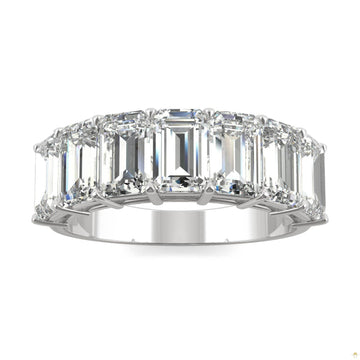 4.06 CTW   Emerald Moissanite Seven Stone Ring in 14K White Gold