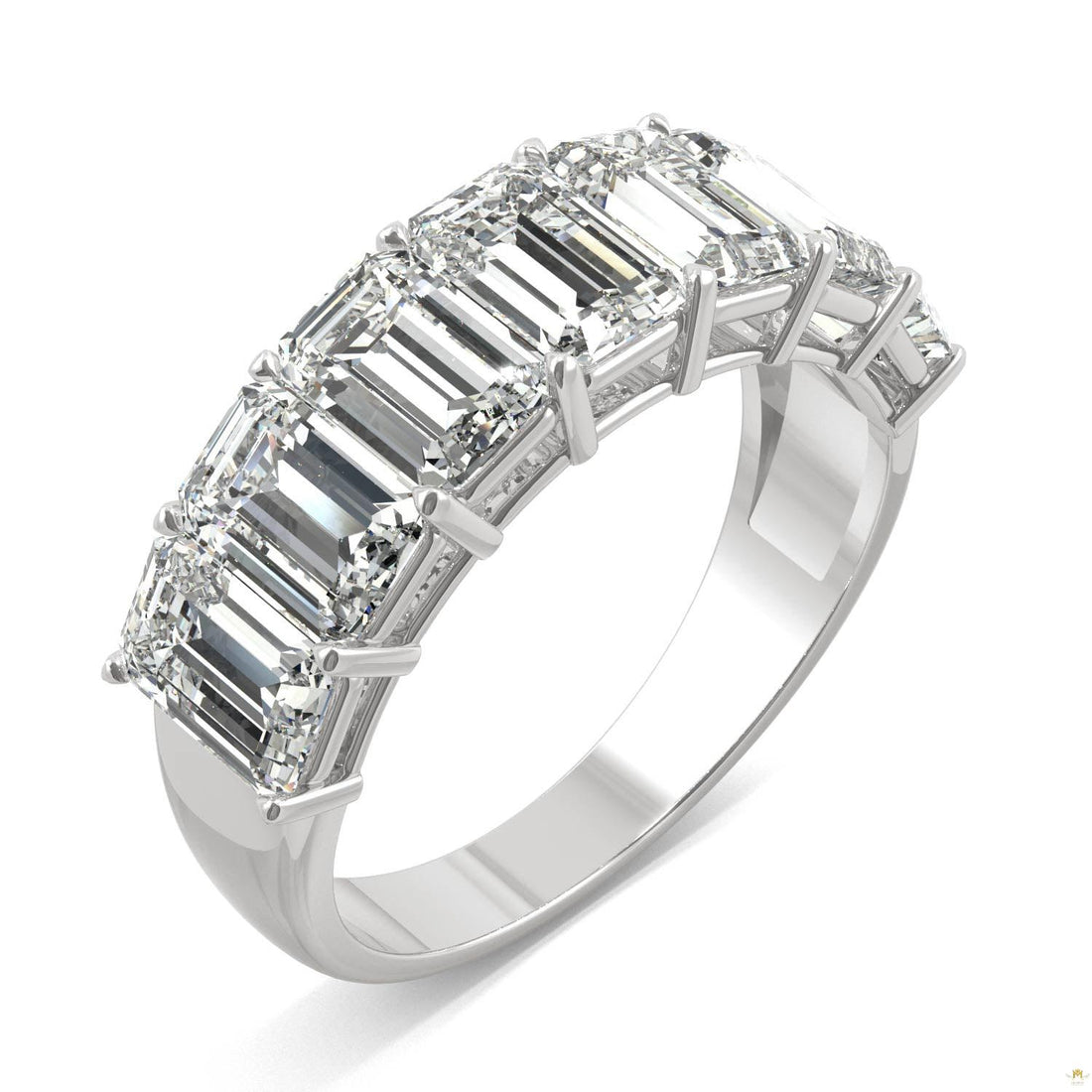 4.06 CTW   Emerald Moissanite Seven Stone Ring in 14K White Gold