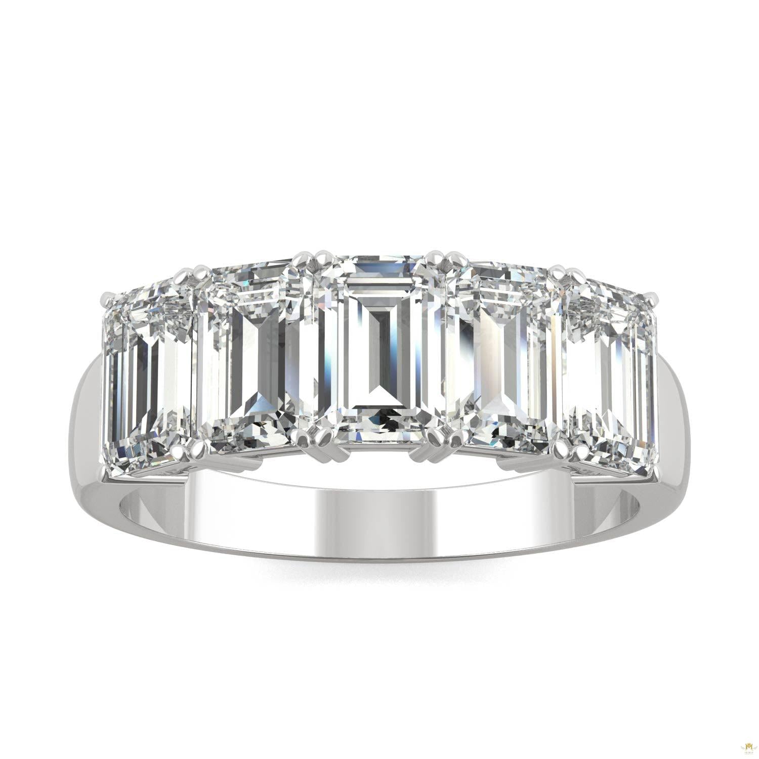 2.90 CTW   Emerald Moissanite Five Stone Ring in 14K White Gold