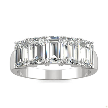 2.90 CTW   Emerald Moissanite Five Stone Ring in 14K White Gold