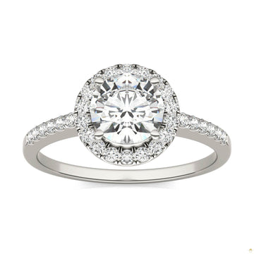1.30 CTW   Round Moissanite Halo Ring in 14K White Gold