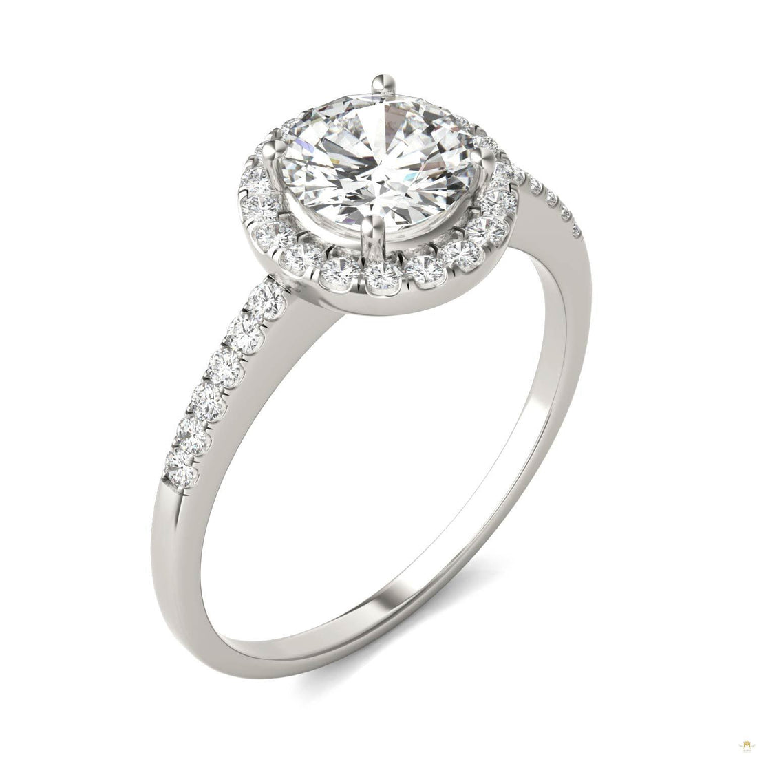 1.30 CTW   Round Moissanite Halo Ring in 14K White Gold