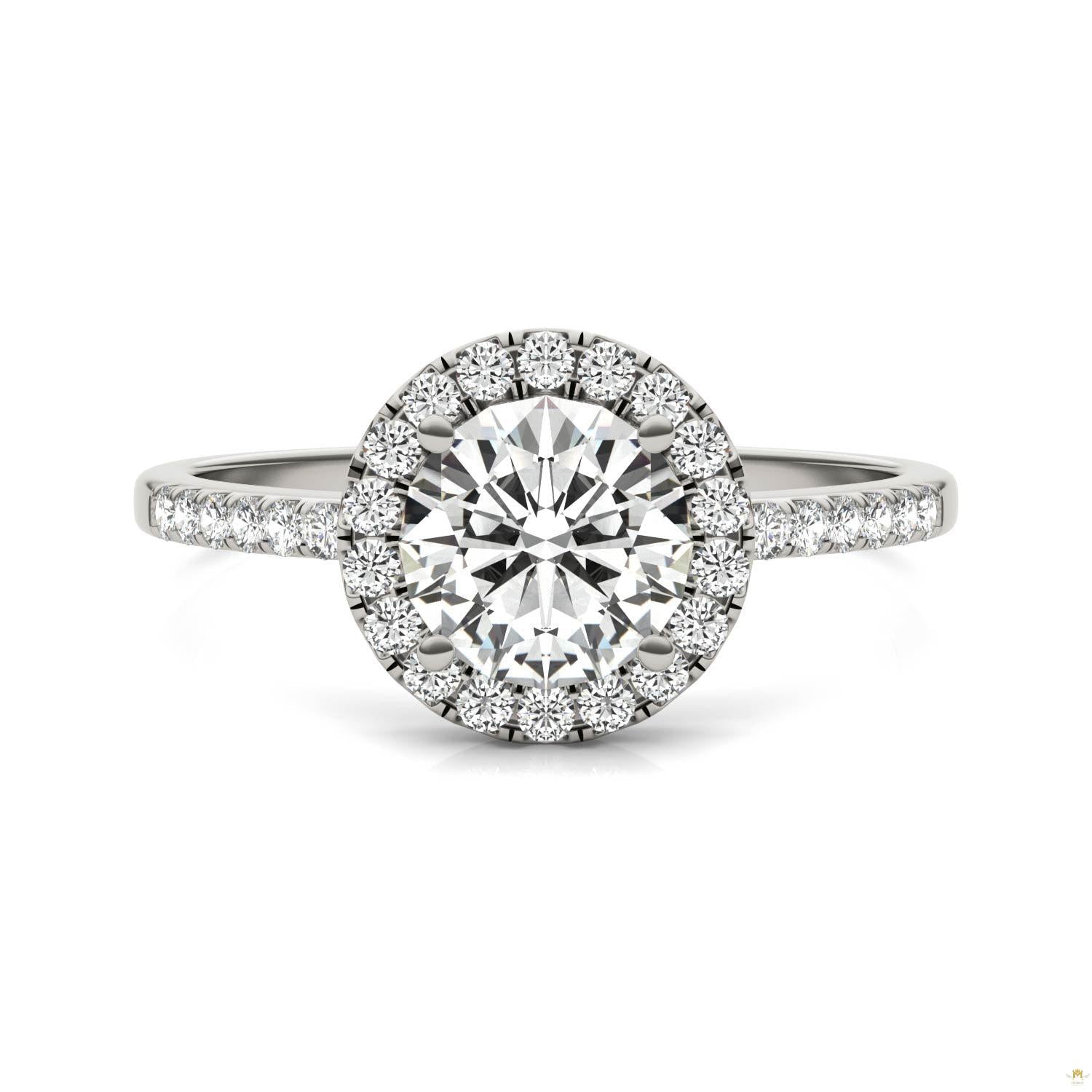 1.30 CTW   Round Moissanite Halo Ring in 14K White Gold