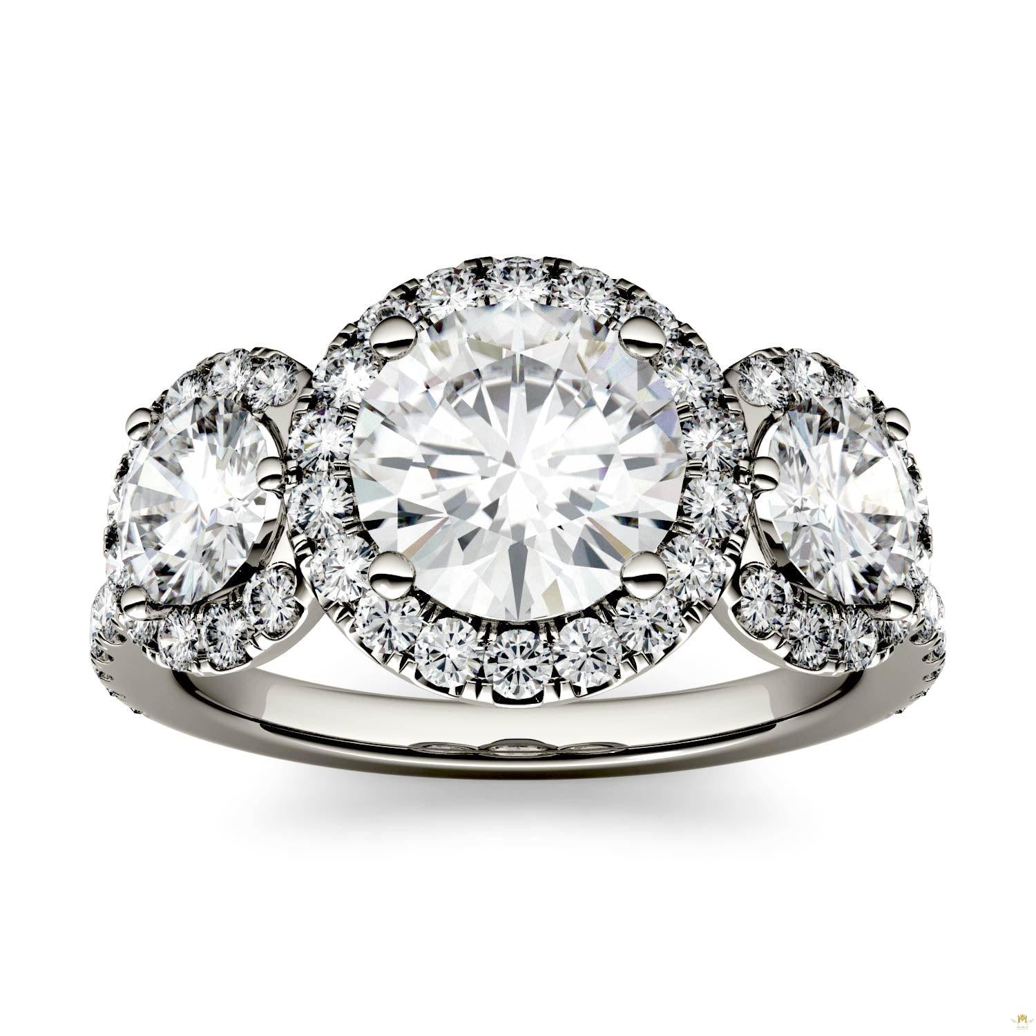 3.09 CTW   Round Moissanite Halo Ring in 14K White Gold
