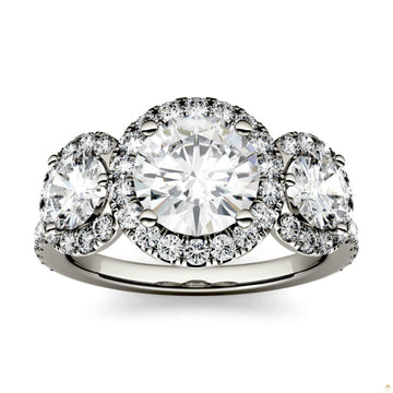 3.09 CTW   Round Moissanite Halo Ring in 14K White Gold