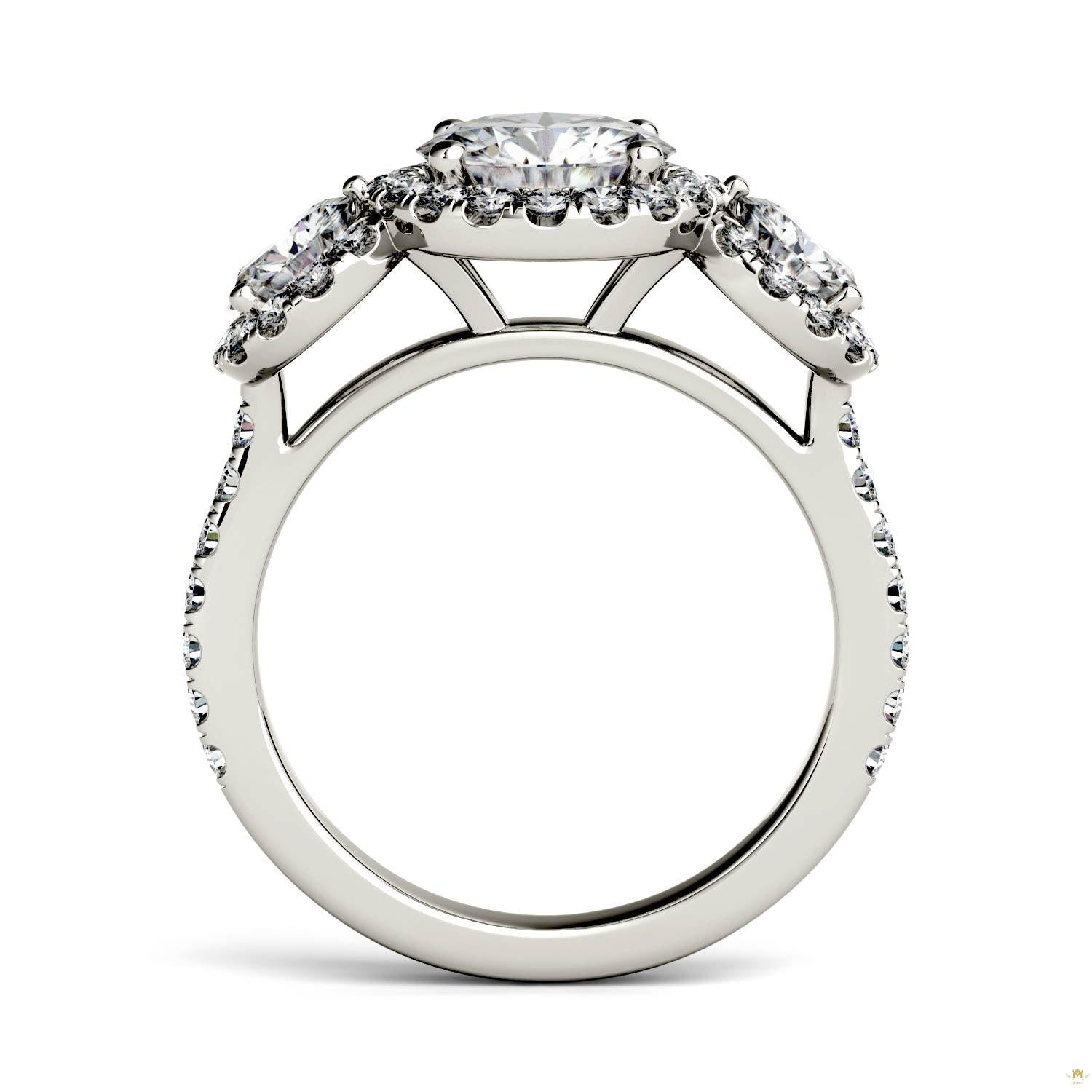 3.09 CTW   Round Moissanite Halo Ring in 14K White Gold