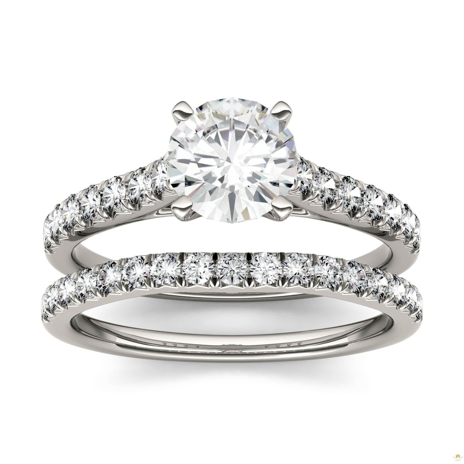 1.61 CTW   Round Moissanite Bridal Set in 14K White Gold