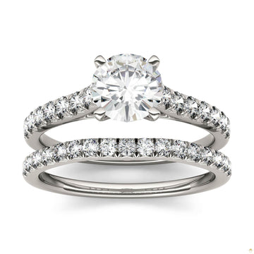 1.61 CTW   Round Moissanite Bridal Set in 14K White Gold