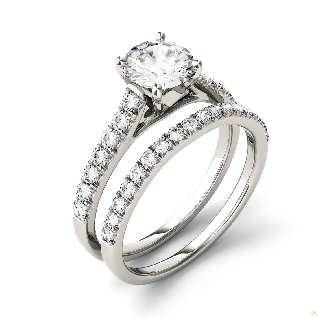 1.61 CTW   Round Moissanite Bridal Set in 14K White Gold