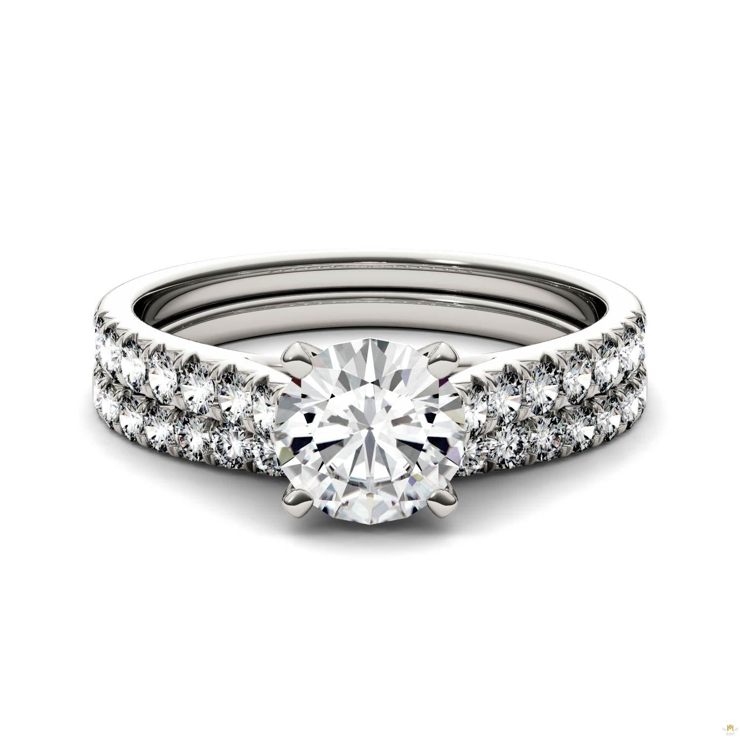 1.61 CTW   Round Moissanite Bridal Set in 14K White Gold