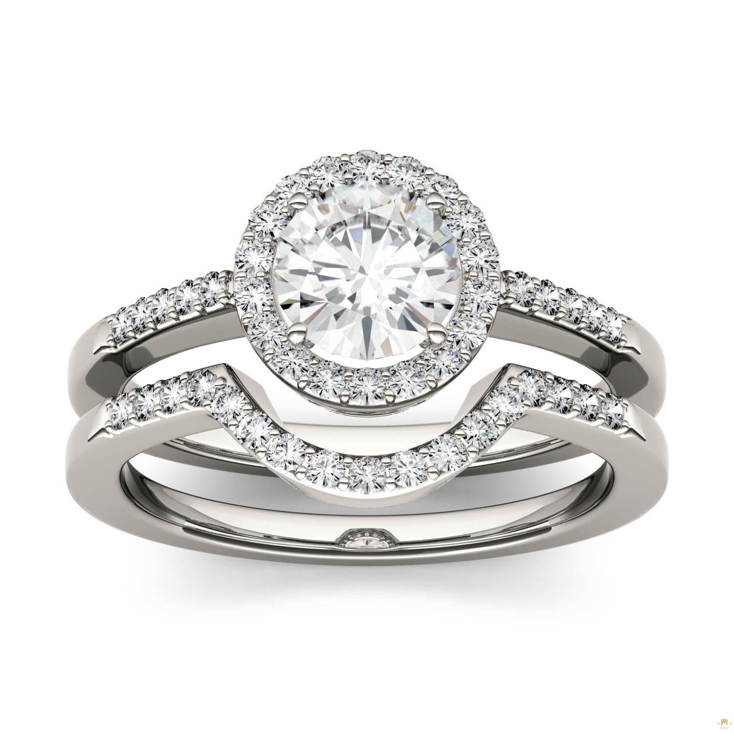 1.15 CTW   Round Moissanite Halo Set in 14K White Gold