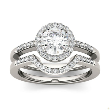 1.15 CTW   Round Moissanite Halo Set in 14K White Gold
