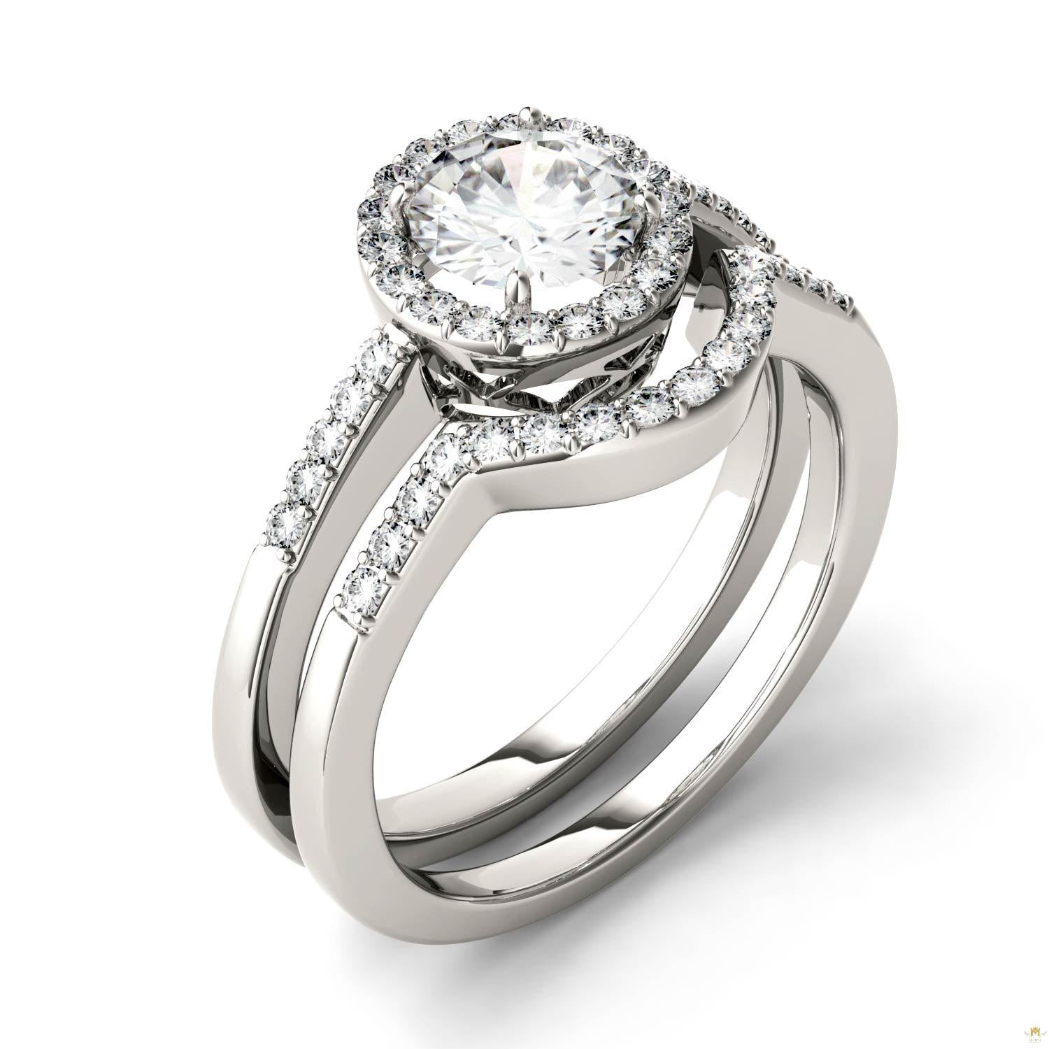 1.15 CTW   Round Moissanite Halo Set in 14K White Gold