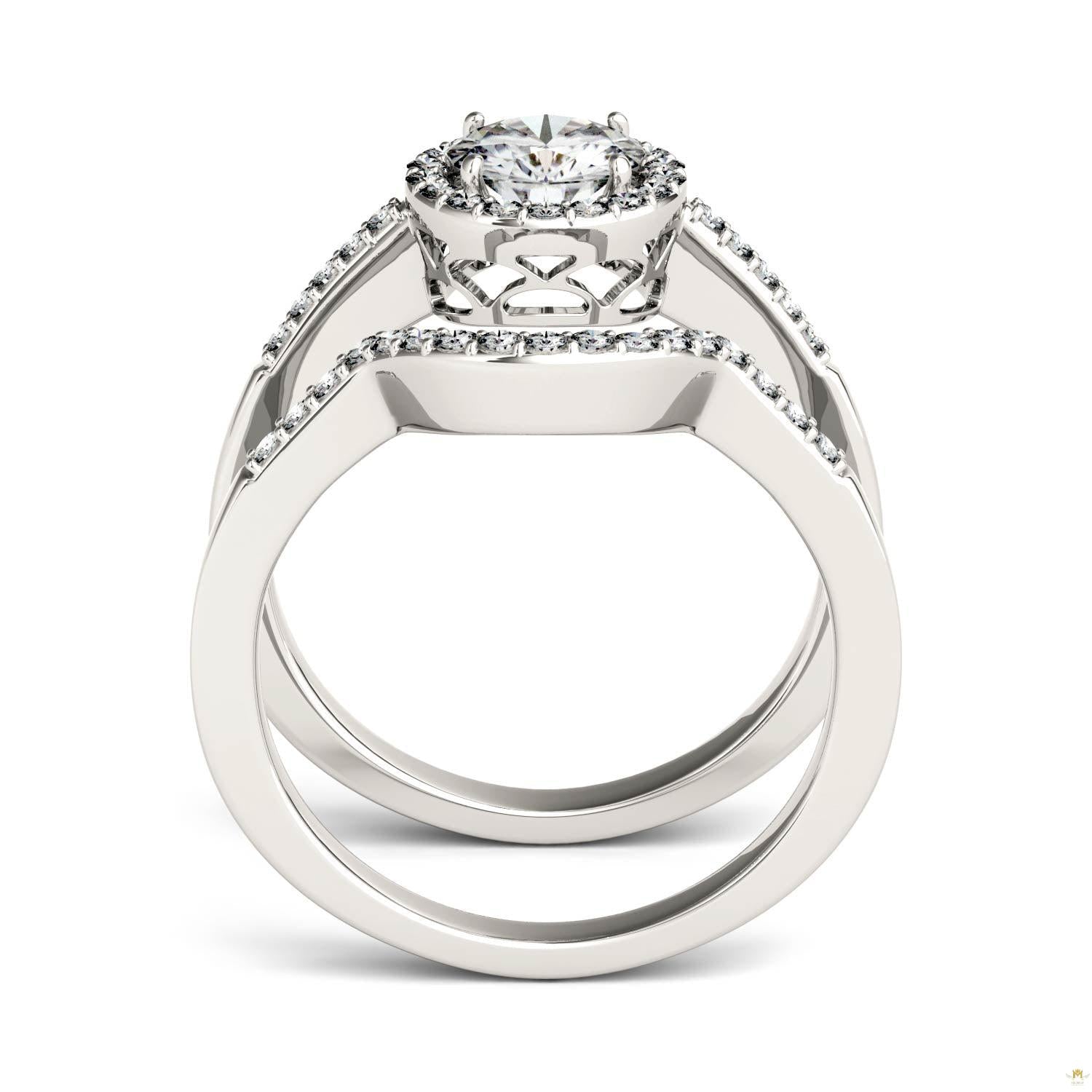 1.15 CTW   Round Moissanite Halo Set in 14K White Gold
