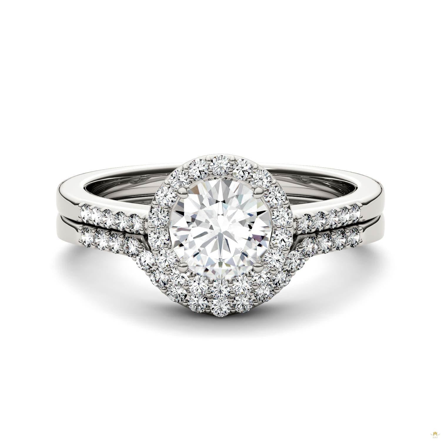 1.15 CTW   Round Moissanite Halo Set in 14K White Gold