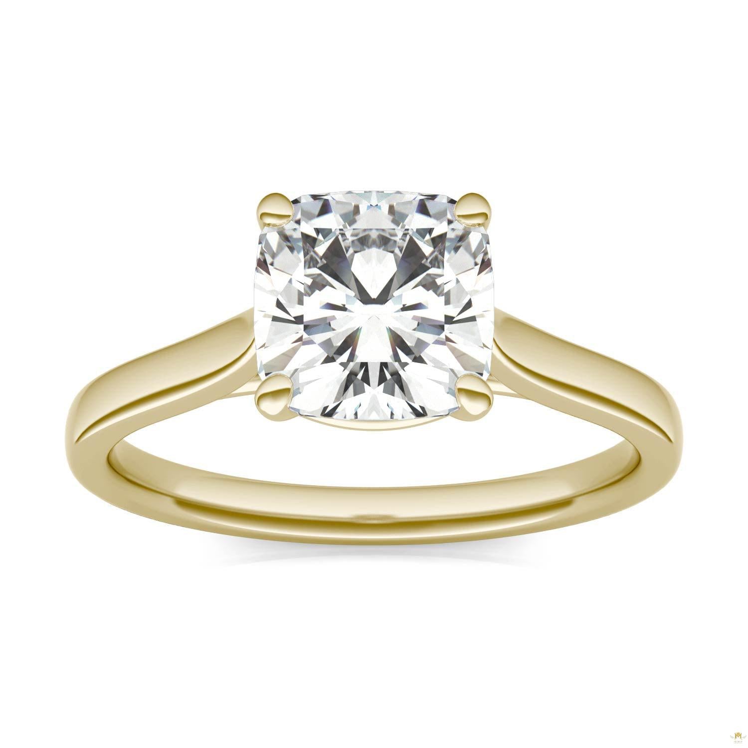 2.00 CTW   Cushion Moissanite Engagement Ring in 14K Yellow Gold