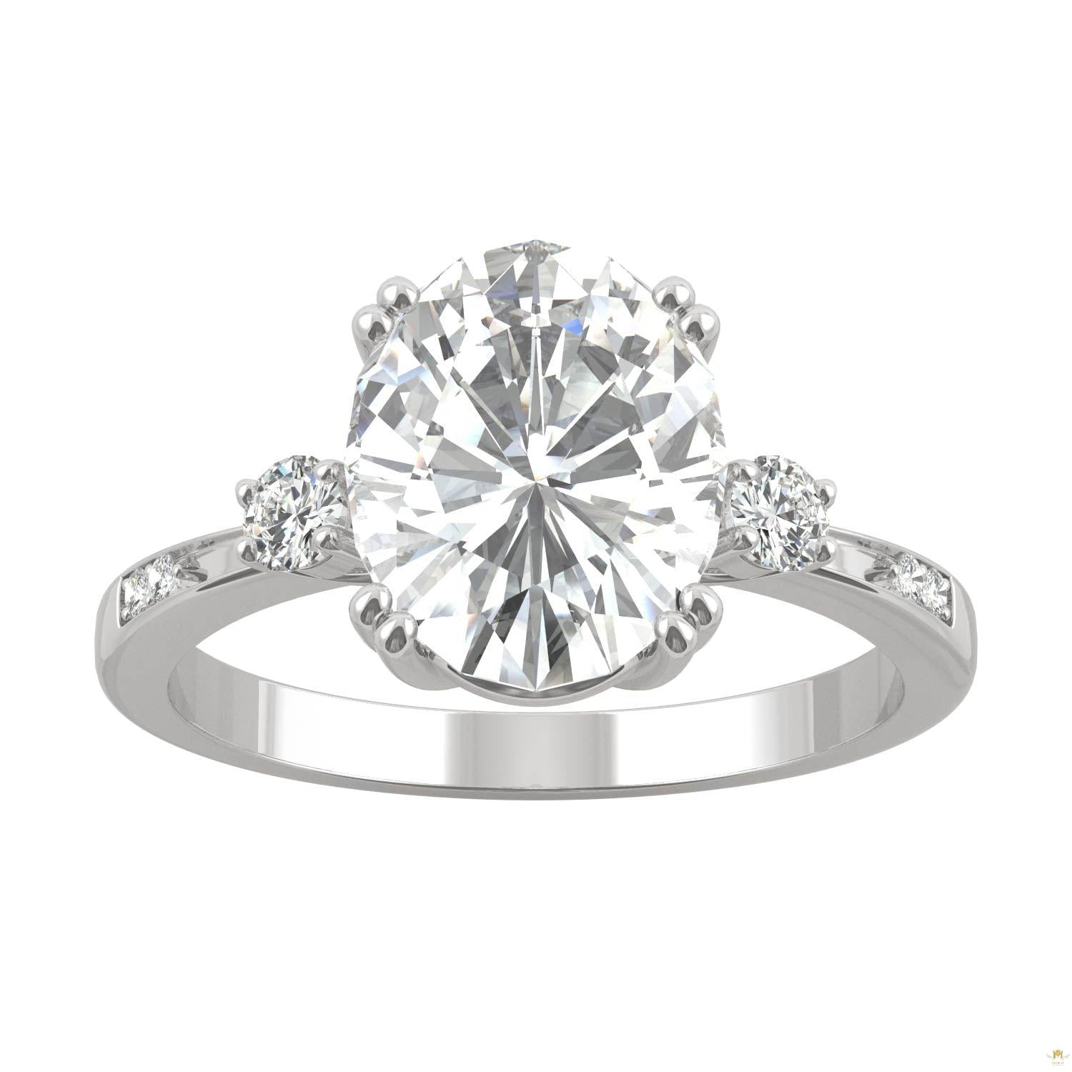 3.14 CTW   Oval Moissanite Seven Stone Ring in 14K White Gold