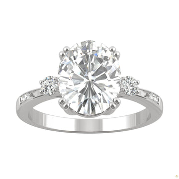 3.14 CTW   Oval Moissanite Seven Stone Ring in 14K White Gold