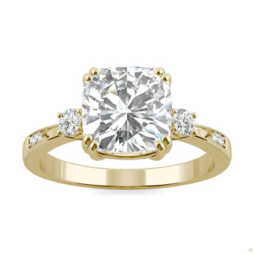 2.54 CTW   Cushion Moissanite Seven Stone Ring in 14K Yellow Gold