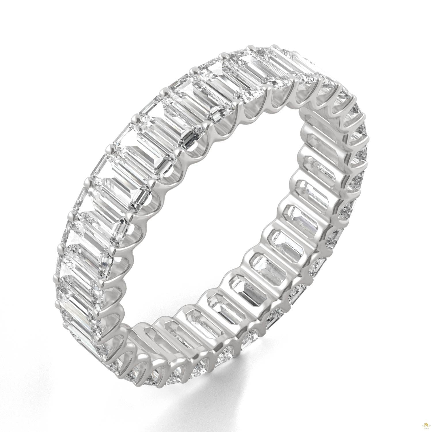 3.00 CTW   Emerald Moissanite Eternity Band in 14K White Gold