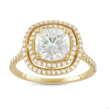 2.90 CTW   Cushion Moissanite Halo Ring in 14K Yellow Gold