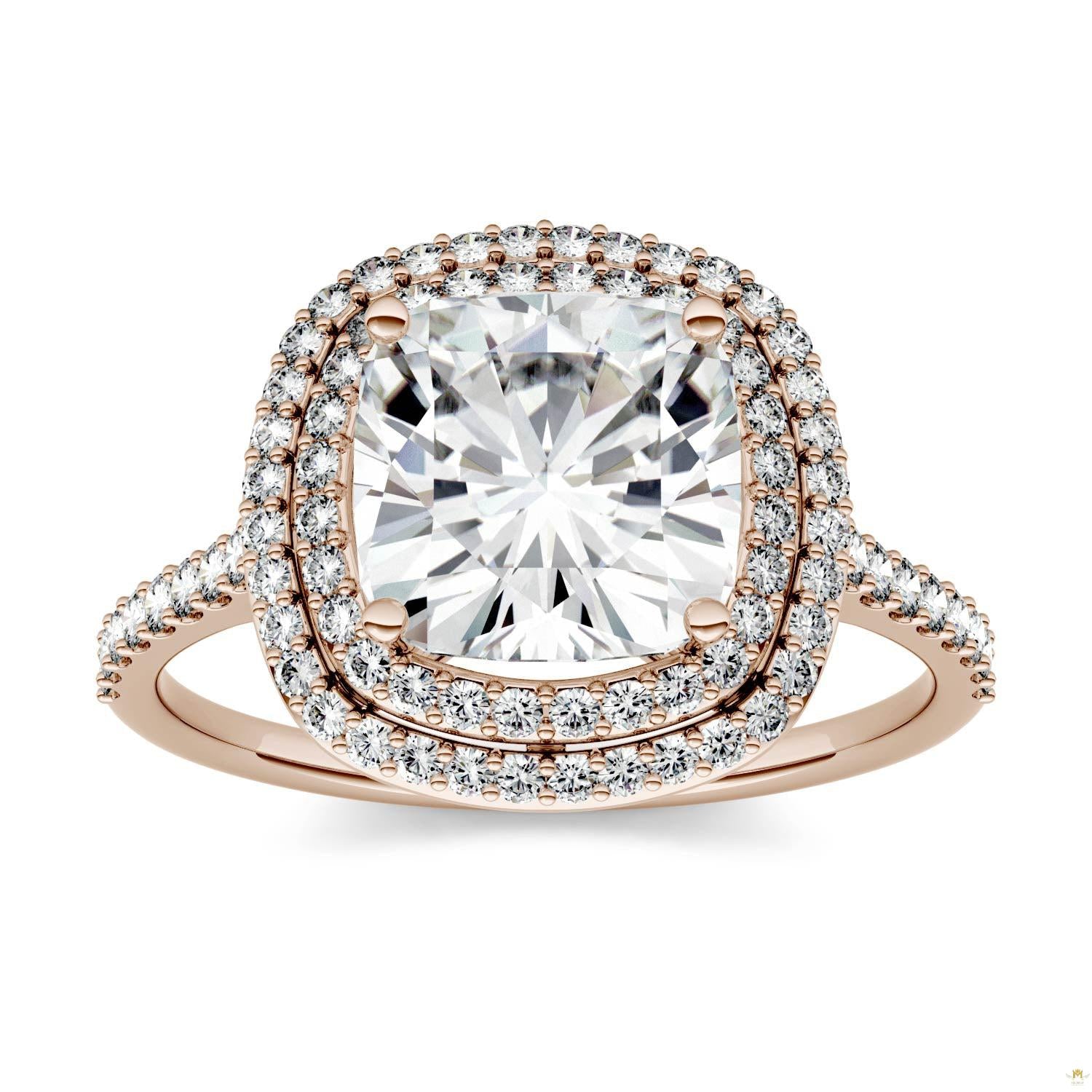 2.90 CTW   Cushion Moissanite Halo Ring in 14K Rose Gold
