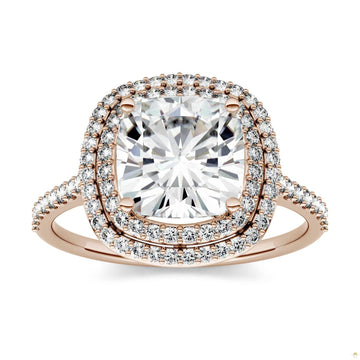 2.90 CTW   Cushion Moissanite Halo Ring in 14K Rose Gold